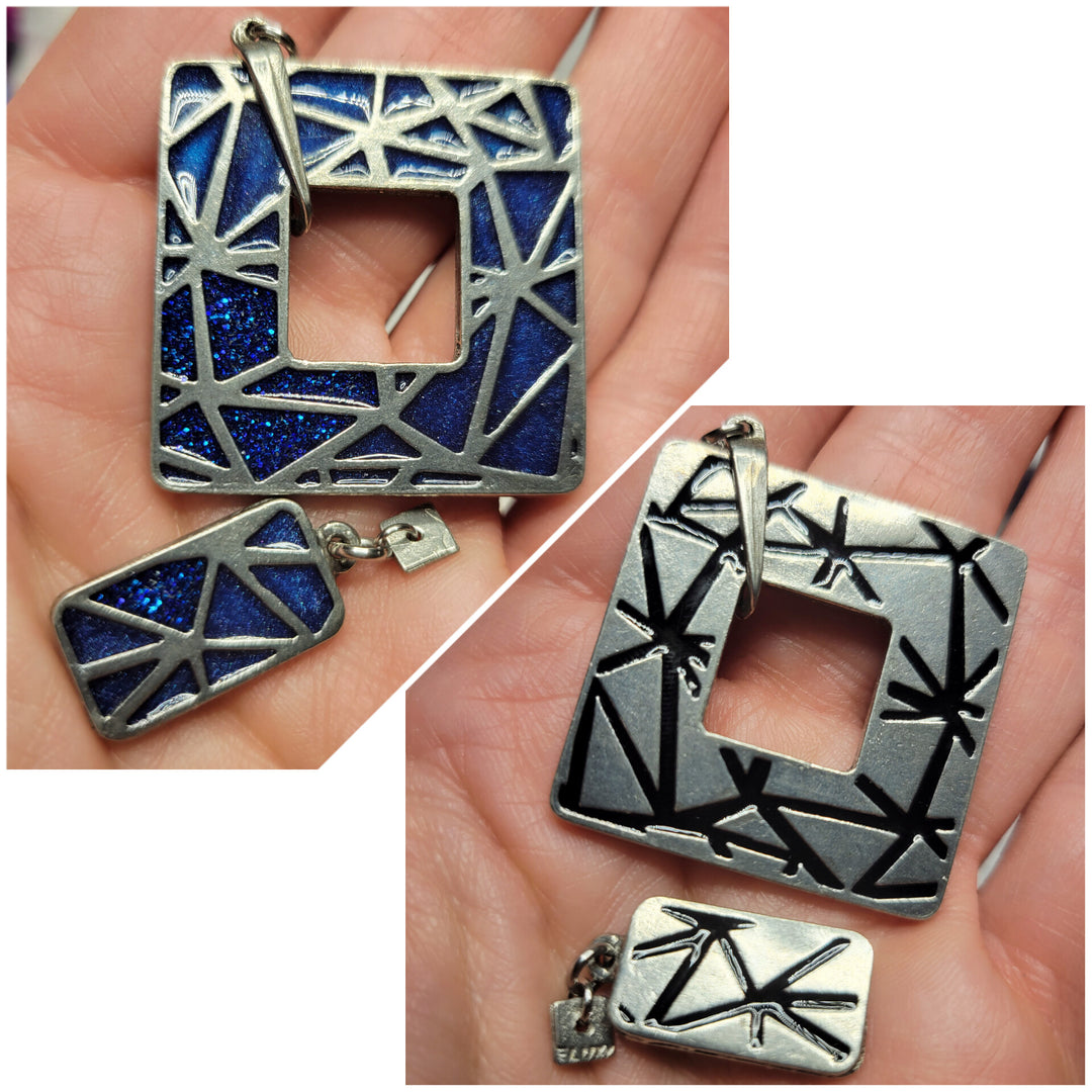 KIT of Parts - SQUARE "TANGRAM" - BLUE&GLITTERS / BLACK