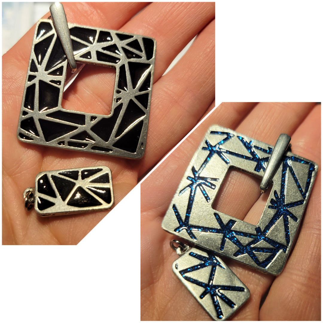 KIT of Parts - SQUARE "TANGRAM" - BLACK / BLUE GLITTERS