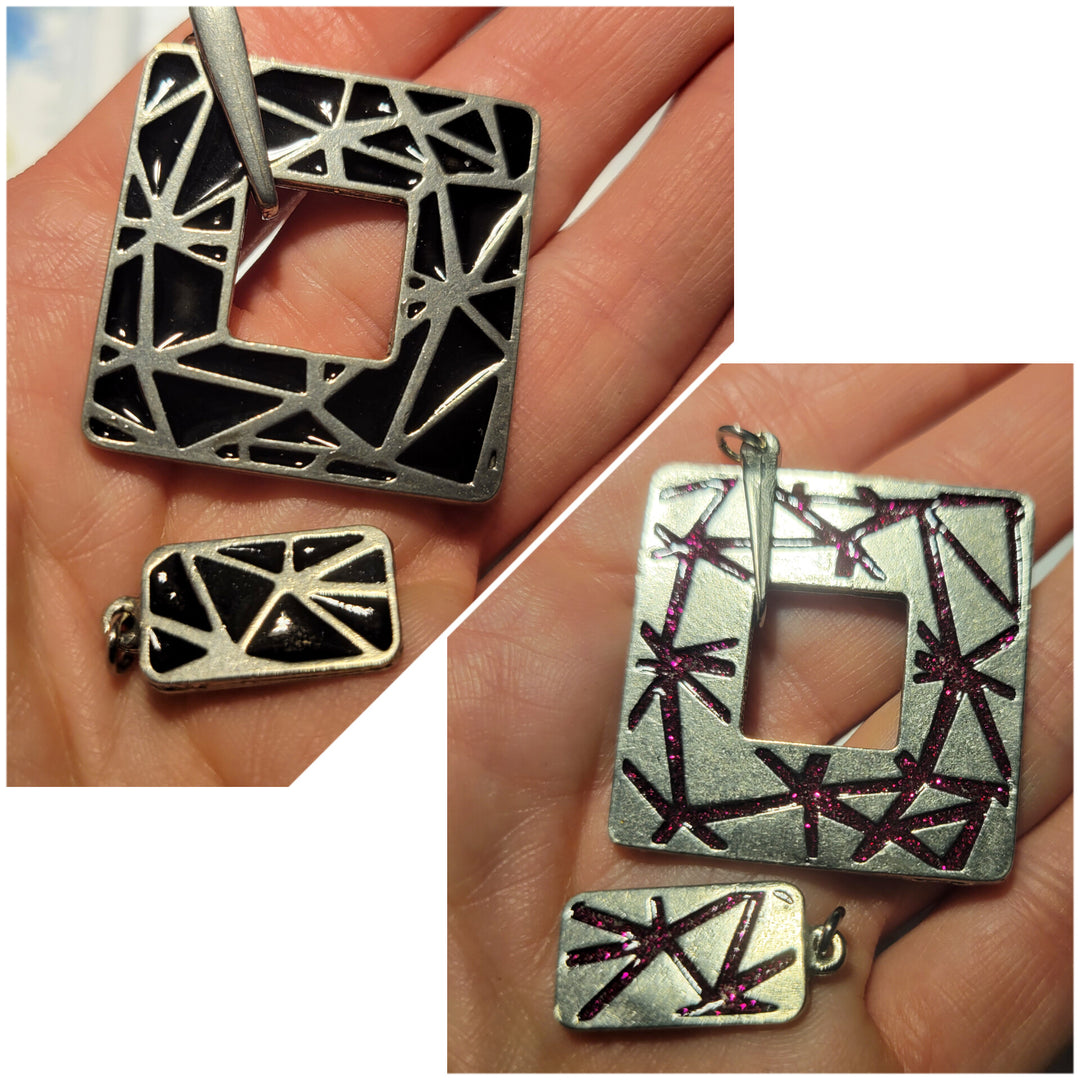 KIT of Parts - SQUARE "TANGRAM" - BLACK / FUSHIA GLITTERS