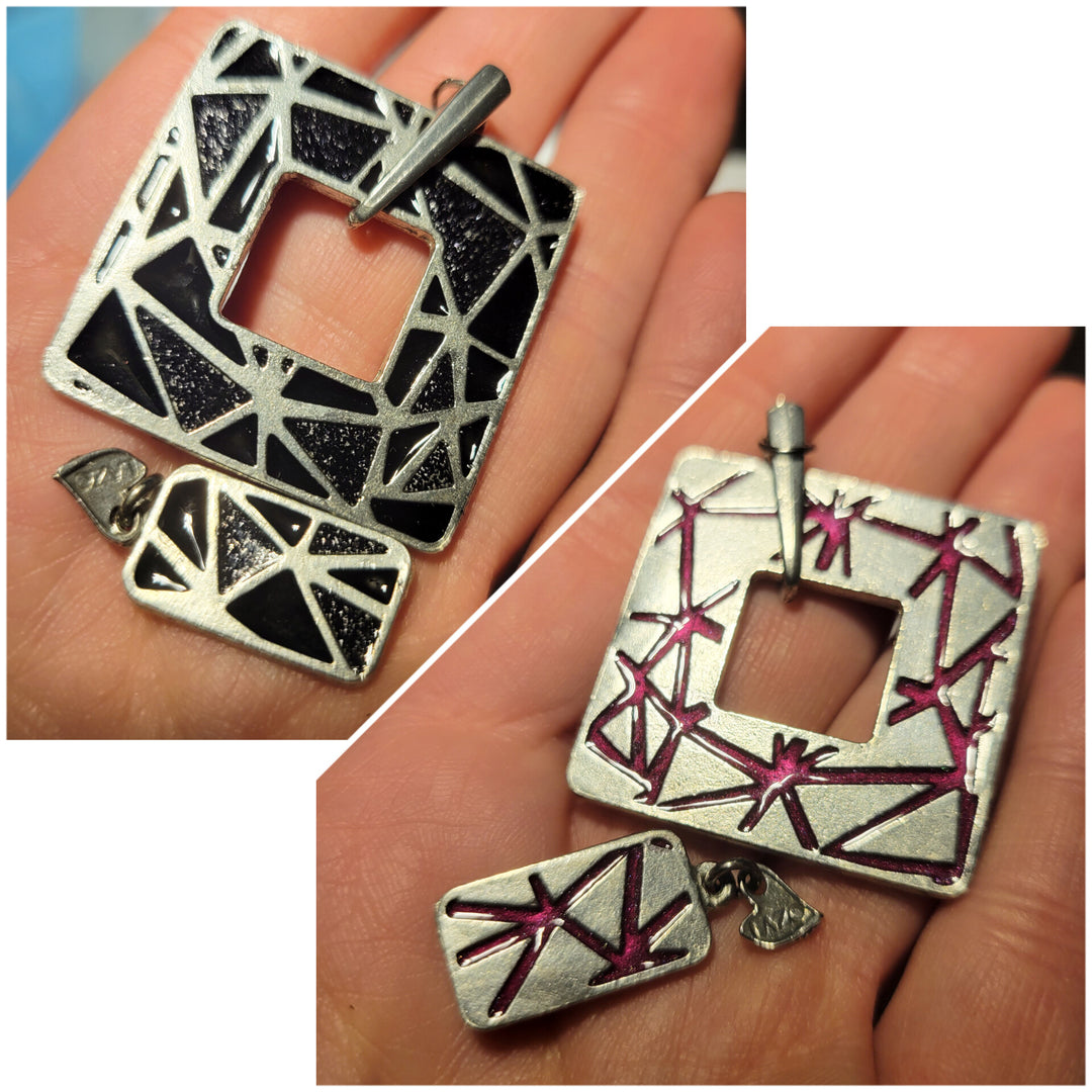 KIT of Parts - SQUARE "TANGRAM" - BLACK&GLITTERS / BURGUNDY