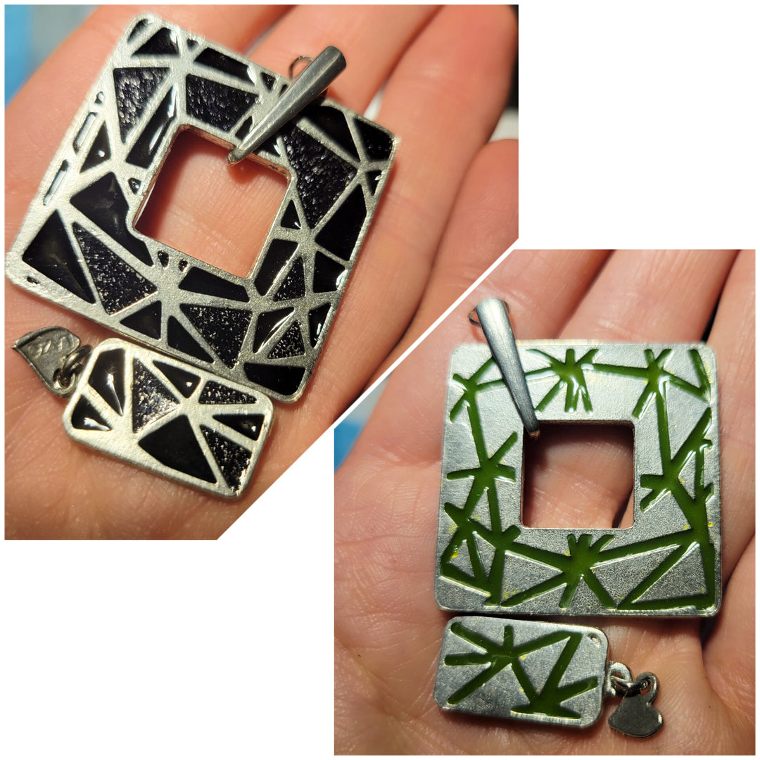 KIT of Parts - SQUARE "TANGRAM" - BLACK&GLITTERS / GREEN
