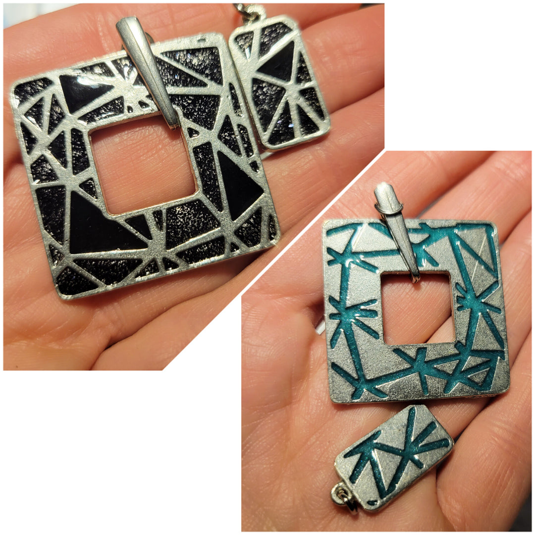 KIT of Parts - SQUARE "TANGRAM" - BLACK&GLITTERS / TURQUOISE