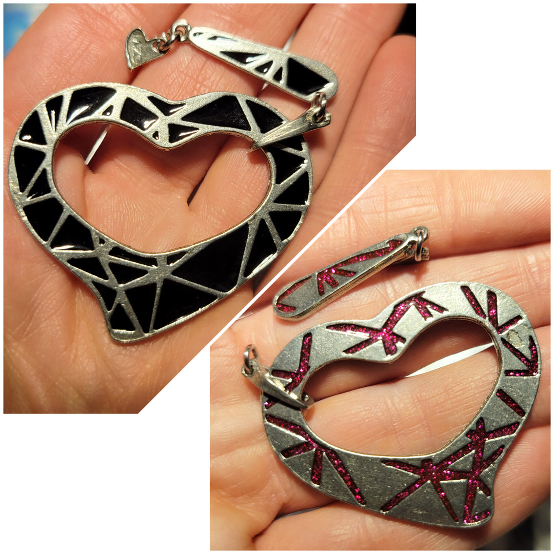 KIT of Parts - HEART "TANGRAM" - BLACK / FUSHIA GLITTERS