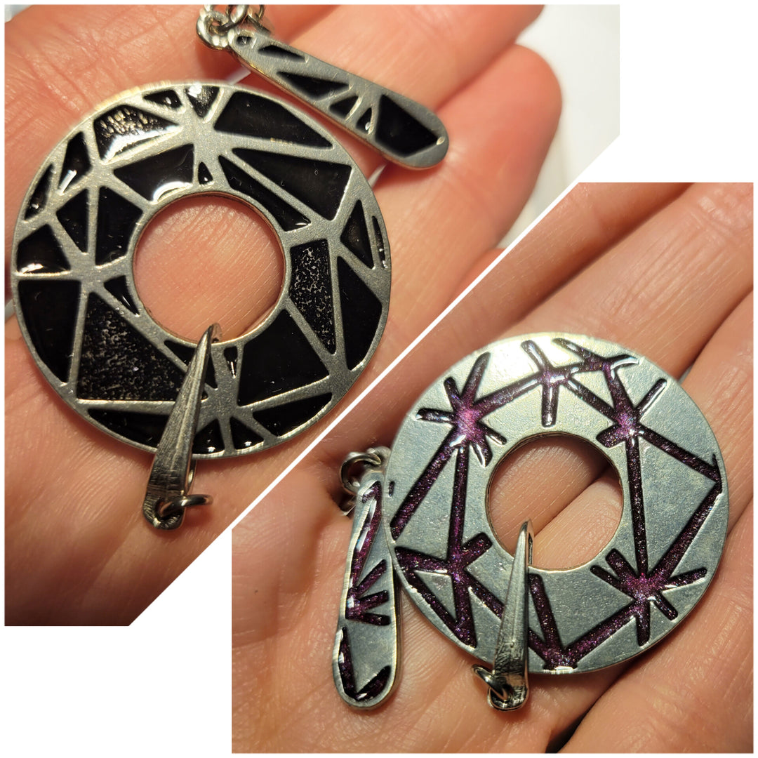 KIT of Parts - ROUND "TANGRAM" - BLACK & GLITTERS / BURGUNDY