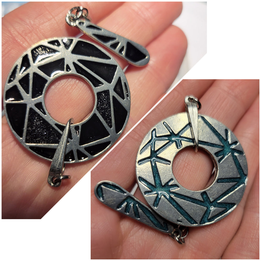 KIT of Parts - ROUND "TANGRAM" - BLACK&GLITTERS / TURQUOISE