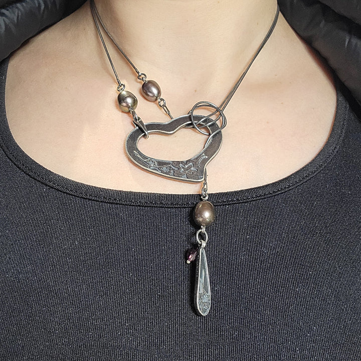 LARIAT 36 po - "Coeur Oxydé" - Argent Sterling