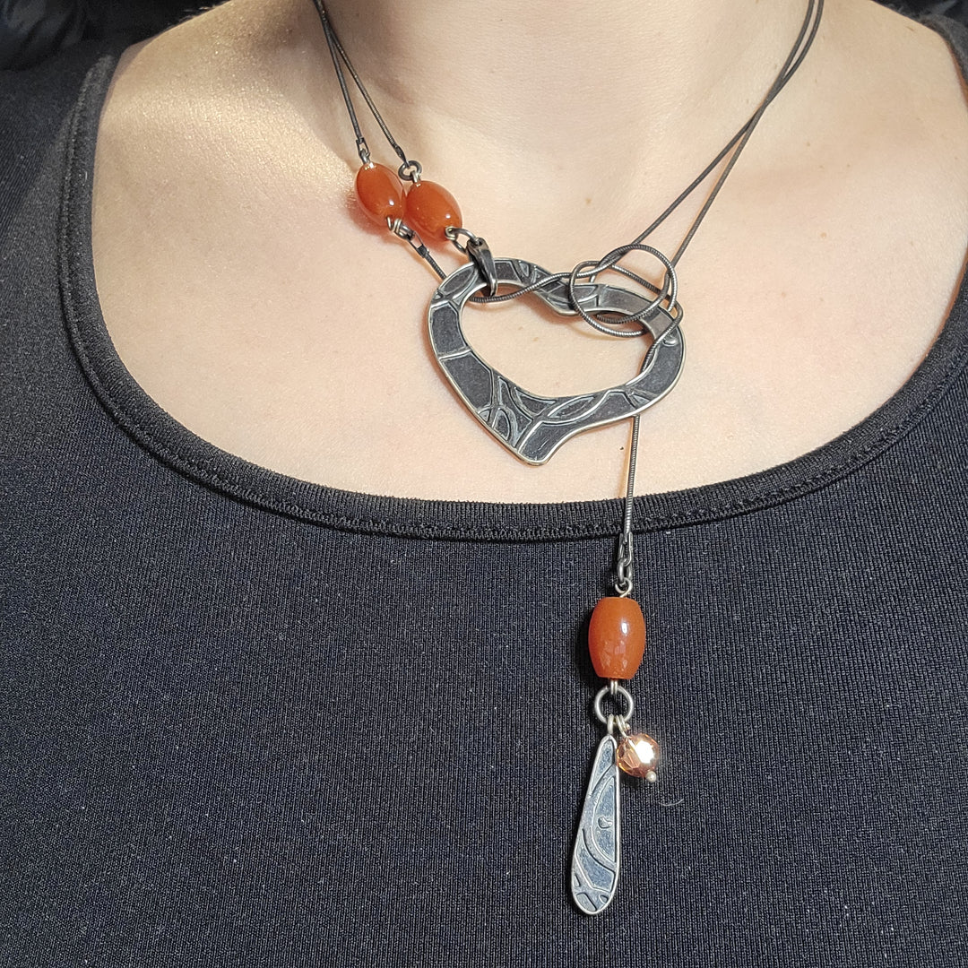 LARIAT 36 po - "Coeur Oxydé" - Argent Sterling