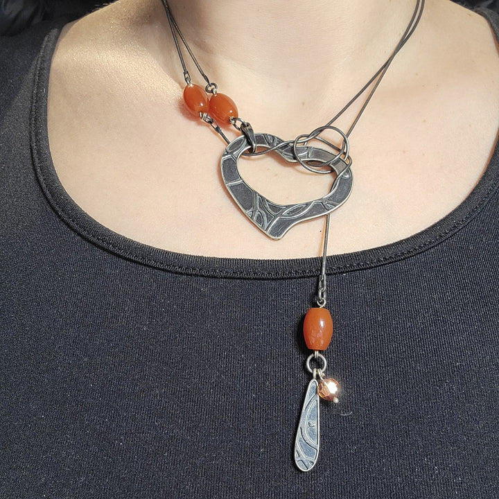 LARIAT 36 po - "Coeur Oxydé" - Argent Sterling
